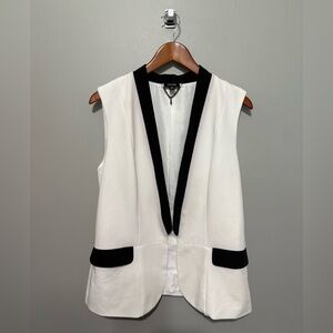 Nicole by Nicole Miller White w/Black Trim Sleeveless Blazer Vest LIKE NEW!